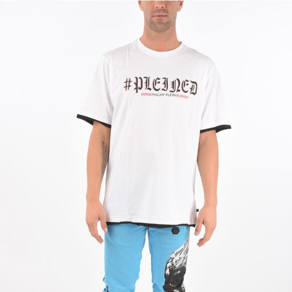 PHILIPP PLEIN GOLD CUT CREW NECK STATEMENT COTTON T-SHIRT, Size EU XXL, Run Smal